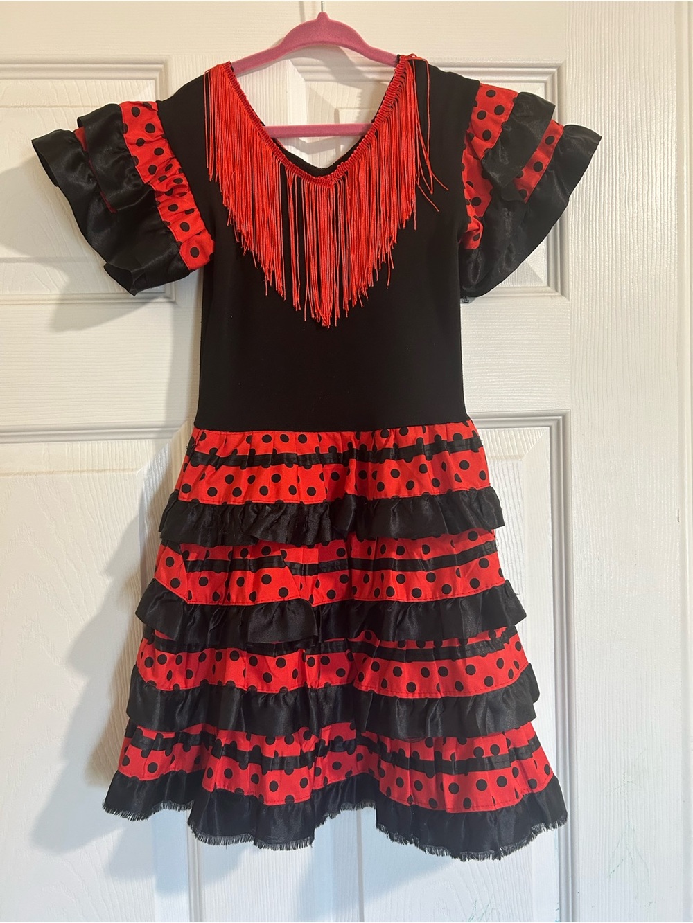 Girls Black & Red Flamenco Polka Dot Dance Costume